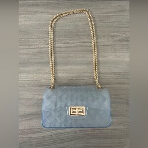 Blue Quilted Crossbody Bag with Gold Chain Strap